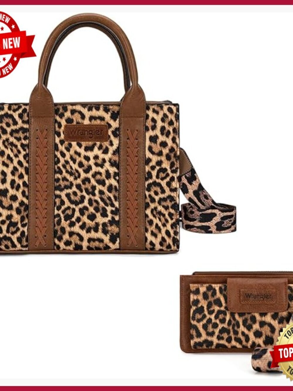 Leopard Print Tote with Wristlet Wallet, Cotton, Zipper Closure, Formal Event